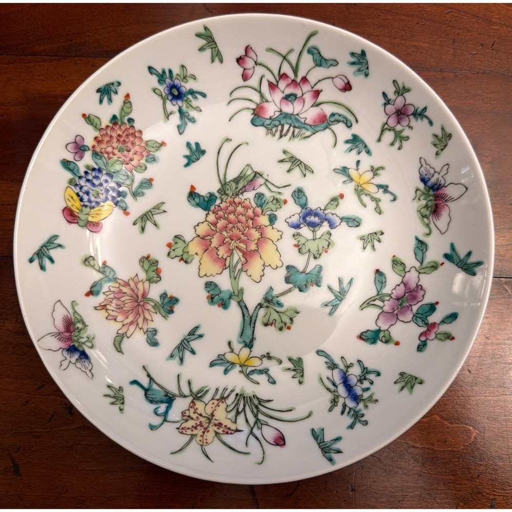 Vintage ACF Japanese Porcelain Ware Plate Decorated in Hong Kong Flowers Insects